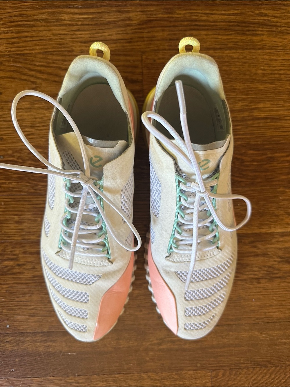 Ecco Women's Cream Sneakers with Coral and Mint Accents